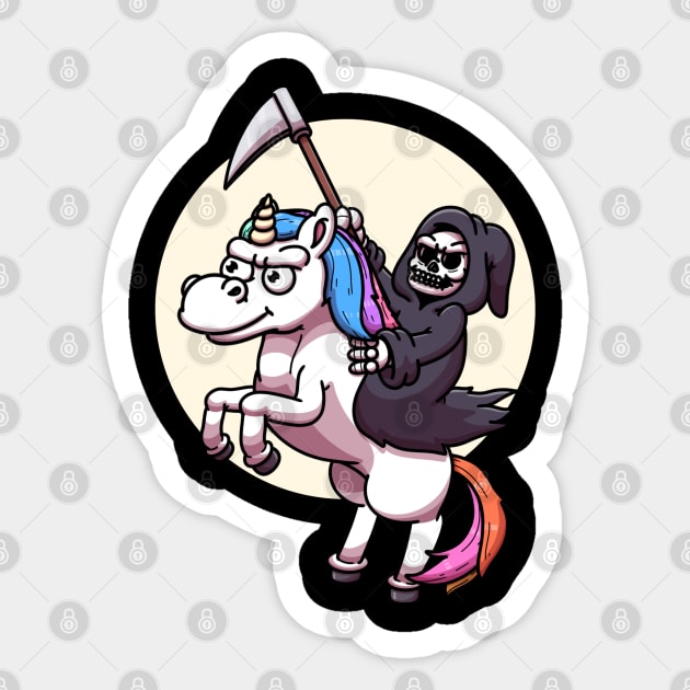 Grim Reaper Riding Unicorn Night Edition Sticker by TheMaskedTooner